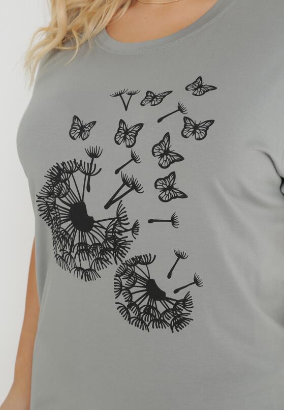 Miętowy T-shirt z Nadrukiem w Dmuchawce i Motyle Kyli 5