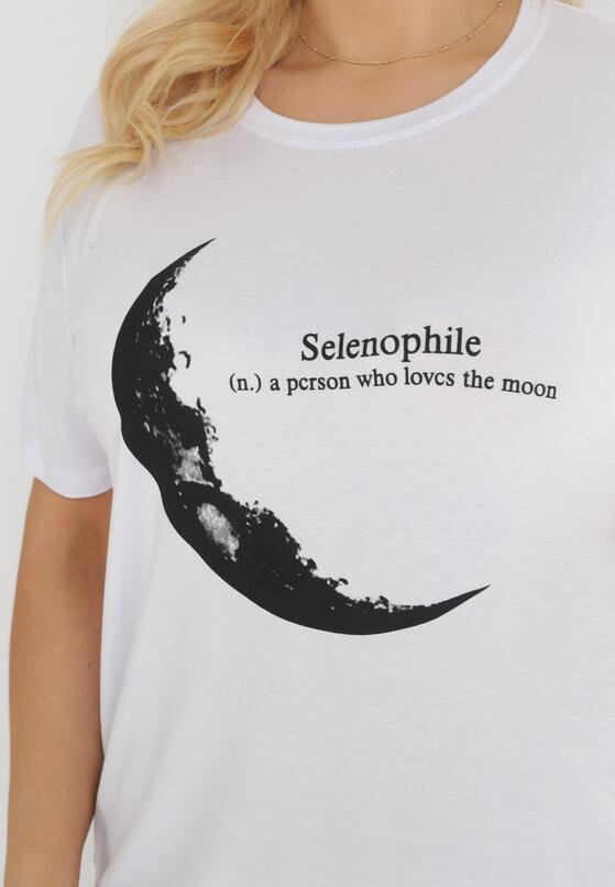 Biały T-shirt z Nadrukiem z Motywem Księżyca i Napisem Zitlalia 5