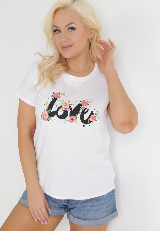 Biały Bawełniany T-shirt z Krótkim Rękawem i Nadrukiem Naremena 1