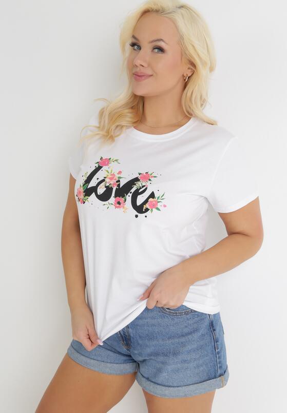 Biały Bawełniany T-shirt z Krótkim Rękawem i Nadrukiem Naremena 4