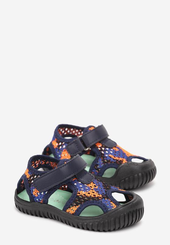 Pomarańczowe Sandały na Płaskiej Podeszwie z Rzepem Juwesa 2