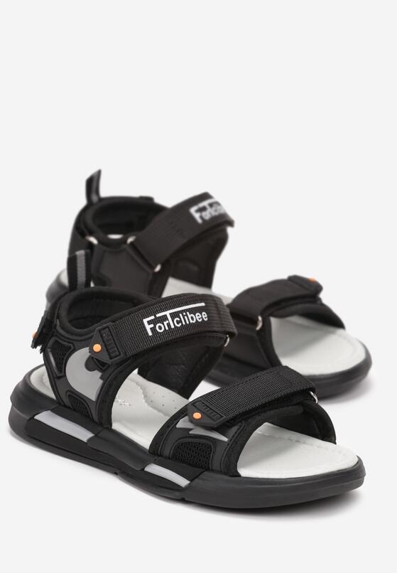 Czarno-Szare Sportowe Sandały z Regulowanymi Paskami na Rzepy i Skórzaną Wkładką Paeton 2