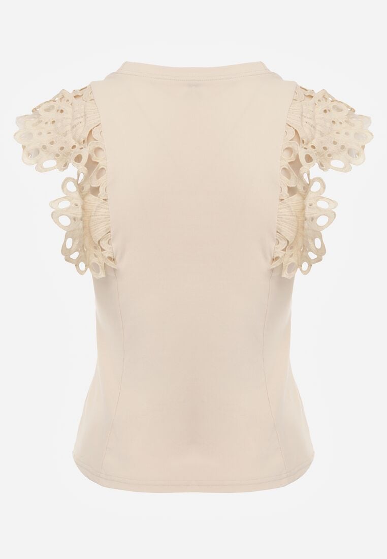 Jasnobeżowy Bawełniany Top z Koronką przy Ramionach Learena 7
