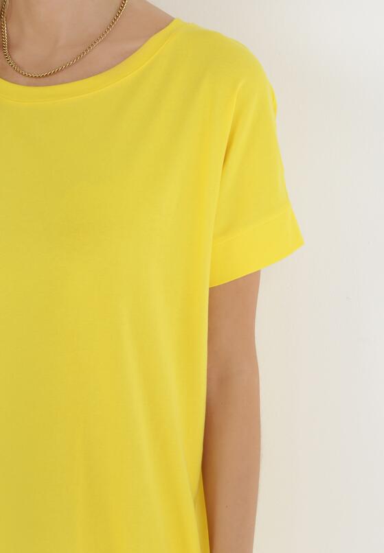 Żółta T-shirtowa Sukienka Mini z Krótkim Rękawem z Bawełny Zeplyn 5