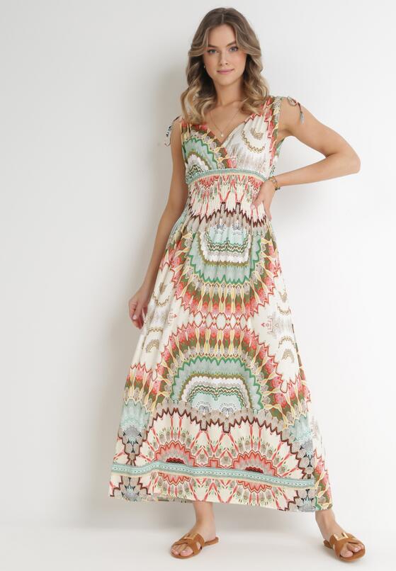 Zielona Wiskozowa Sukienka Tie Dye Maxi z Marszczoną Gumką w Pasie Lucira 4