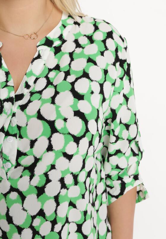Zielono-Biała Bluzka z Trójkątnym Dekoltem w Fantazyjny Print Anola 5