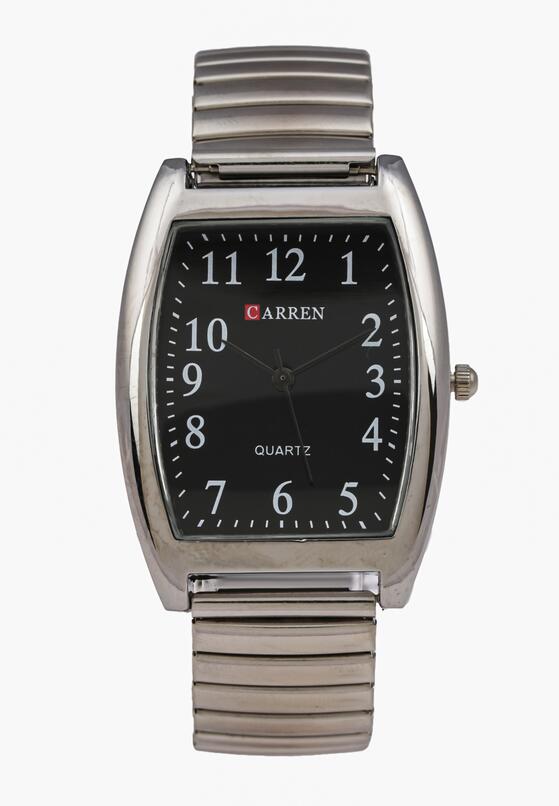 Czarno-Srebrny Zegarek Wskazówkowy na Metalowej Bransolecie Timeback 1