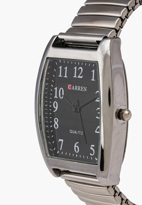 Czarno-Srebrny Zegarek Wskazówkowy na Metalowej Bransolecie Timeback 2