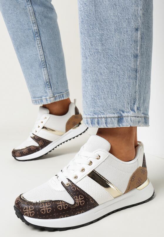 Białe Sznurowane Sneakersy przed Kostkę z Modnym Wzorem Helephne 2
