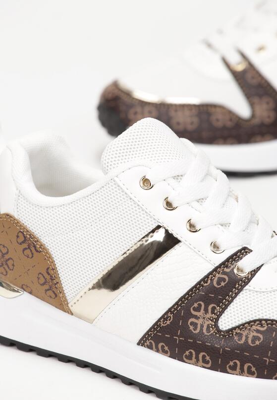 Białe Sznurowane Sneakersy przed Kostkę z Modnym Wzorem Helephne 5
