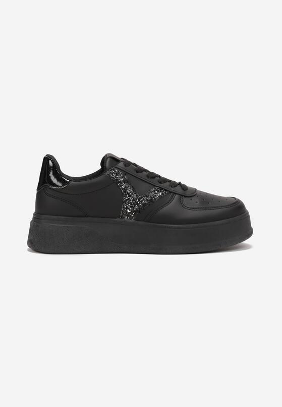 Czarne Sneakersy na Grubej Podeszwie z Perforacją i Brokatem Persessa 3
