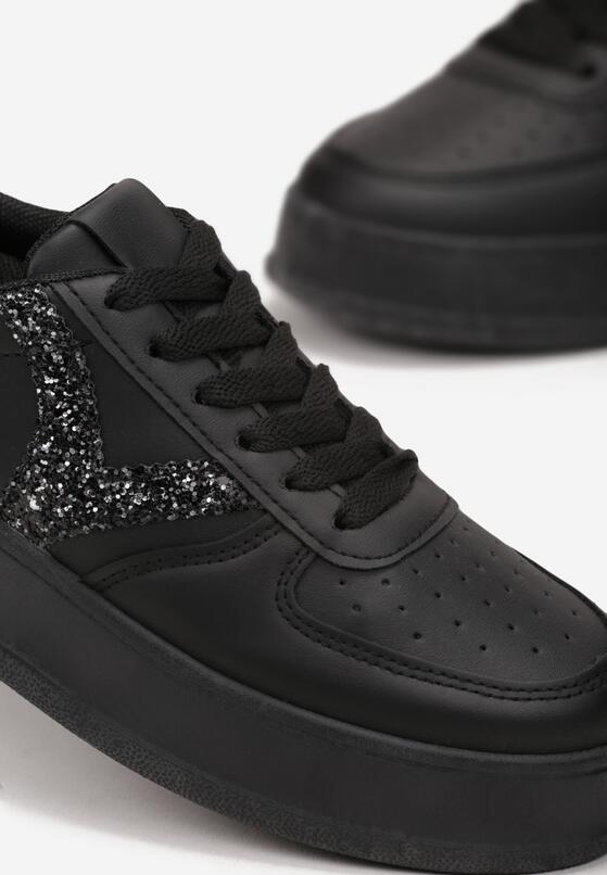 Czarne Sneakersy na Grubej Podeszwie z Perforacją i Brokatem Persessa 5