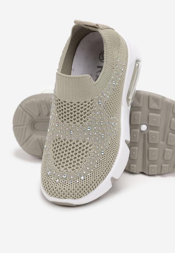 Jasnozielone Buty Sportowe z Elastyczną Wsuwaną Cholewką z Cyrkoniami Alenne 3