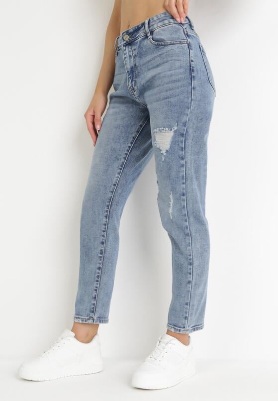 Niebieskie Jeansy Mom Fit z Przedarciami Arerena 1