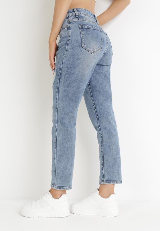 Niebieskie Jeansy Mom Fit z Przedarciami Arerena 3