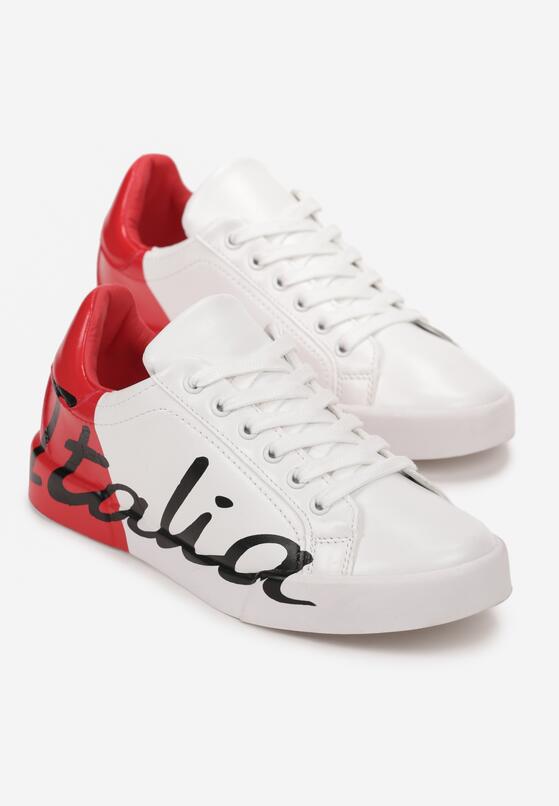 Biało-Czerwone Sneakersy z Ekoskóry i Nadrukiem Damadite 4