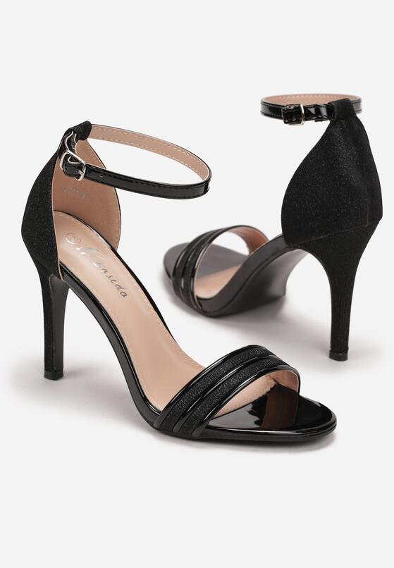 Czarne Sandały Połyskujące na Szpilce Semma 4