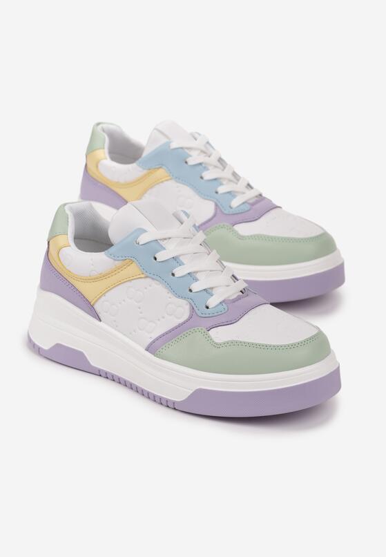 Biało-Fioletowe Sneakersy na Grubej Podeszwie Lessa 4