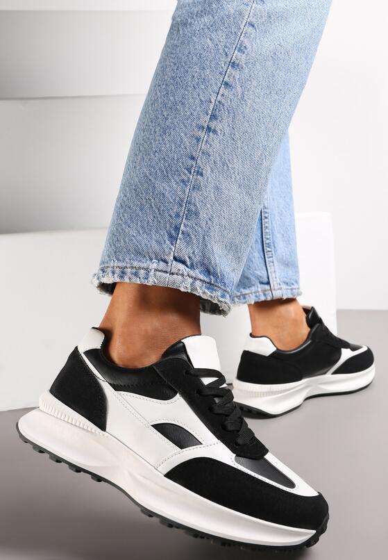 Czarne Sneakersy na Grubej Podeszwie z Modnymi Wstawkami Amonia 1