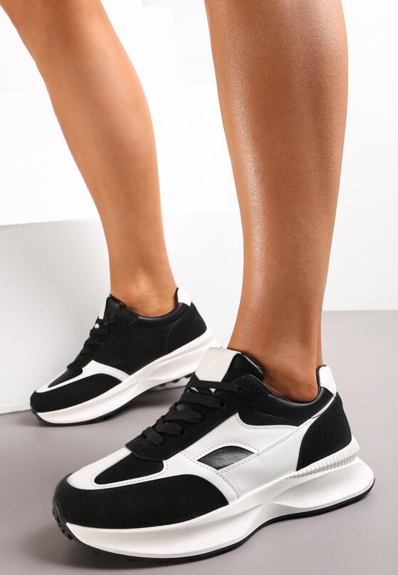 Czarne Sneakersy na Grubej Podeszwie z Modnymi Wstawkami Amonia 2