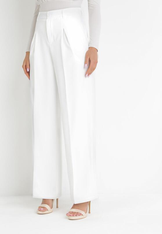 Białe Szerokie Spodnie z Wysokim Stanem Lacis