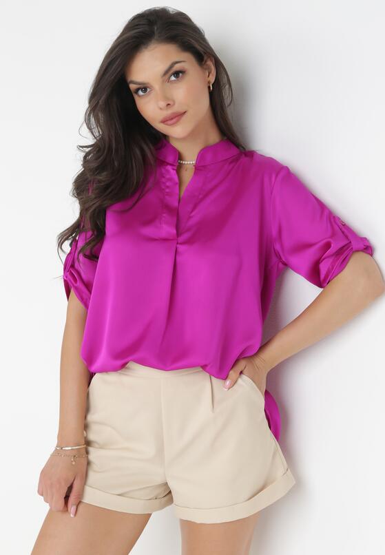 Ciemnoróżowa Bluzka z Dłuższym Tyłem i Podpinanymi Rękawami Rohia 1