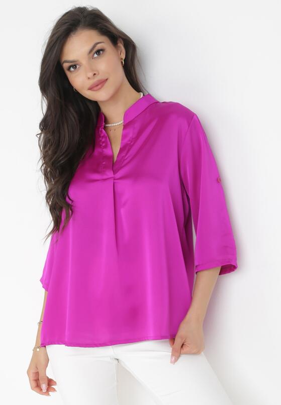 Ciemnoróżowa Bluzka z Dłuższym Tyłem i Podpinanymi Rękawami Rohia 4