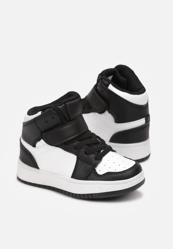 Czarno-Białe Sznurowane Buty Sportowe za Kostkę z Rzepem Kensi 2