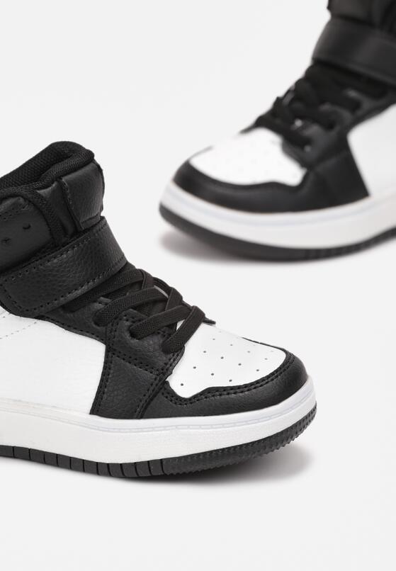 Czarno-Białe Sznurowane Buty Sportowe za Kostkę z Rzepem Kensi 3