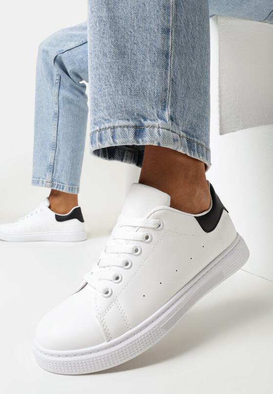 Biało-Czarne Sznurowane Sneakersy na Płaskiej Podeszwie przed Kostkę Duta 1