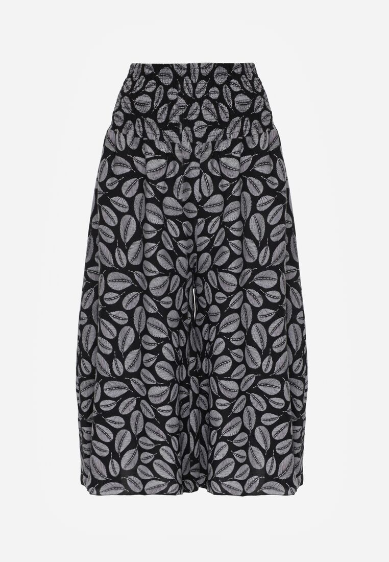 Czarne Spodnie z Bawełny Kuloty z Gumką w Pasie Karemisia 6