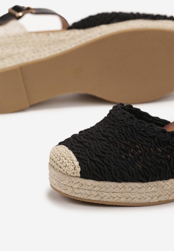Czarne Sandały na Wysokim Koturnie z Plecionką w Stylu Espadryli Caleiha 5