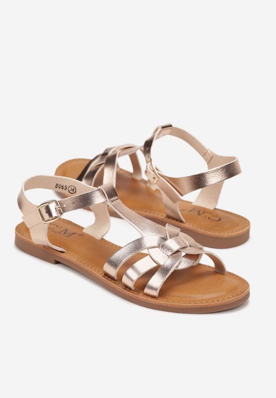 Szampańskie Płaskie Sandały z Ozdobnymi Paskami i Sprzączką Maleia 4