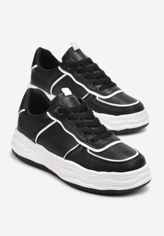 Czarne Sneakersy na Grubej Podeszwie z Modnymi Przeszyciami Persentha 4
