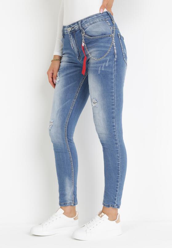 Granatowe Jeansy Skinny z Łańcuchem i Przetarciami Sildei 1