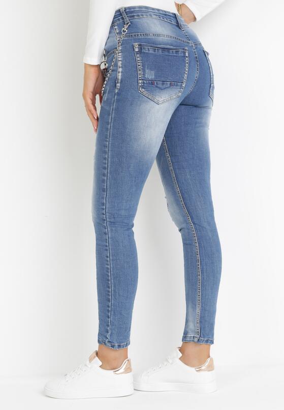 Granatowe Jeansy Skinny z Łańcuchem i Przetarciami Sildei 3