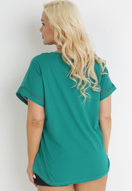 Zielona Bawełniana Bluzka z Błyszczącym Nadrukiem Scartis 3