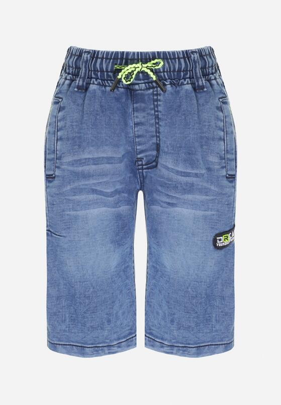 Niebiesko-Zielone Szorty Jeansowe z Gumką w Pasie Amiera 1