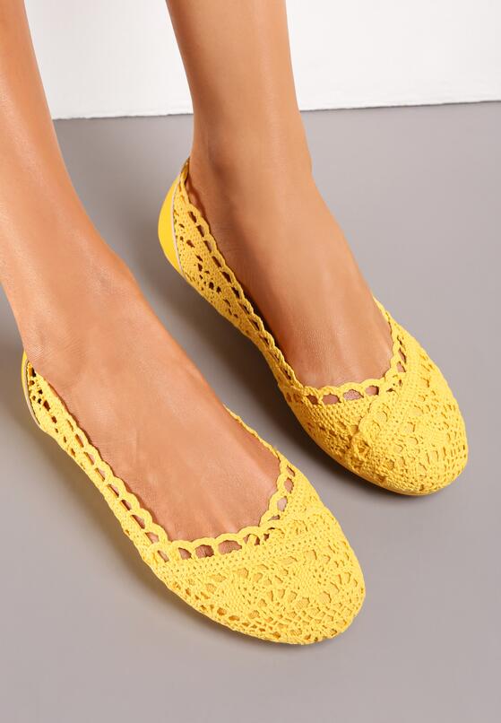 Żółte Koronkowe Balerinki Wsuwane Treada 1
