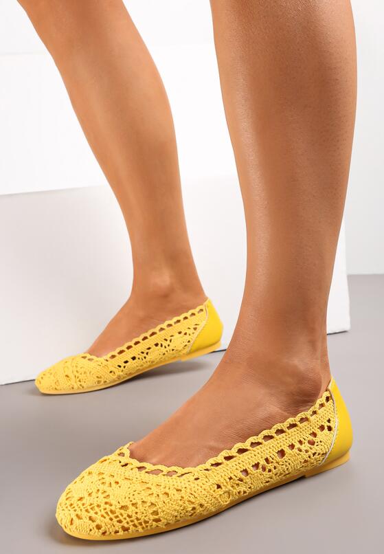 Żółte Koronkowe Balerinki Wsuwane Treada 2