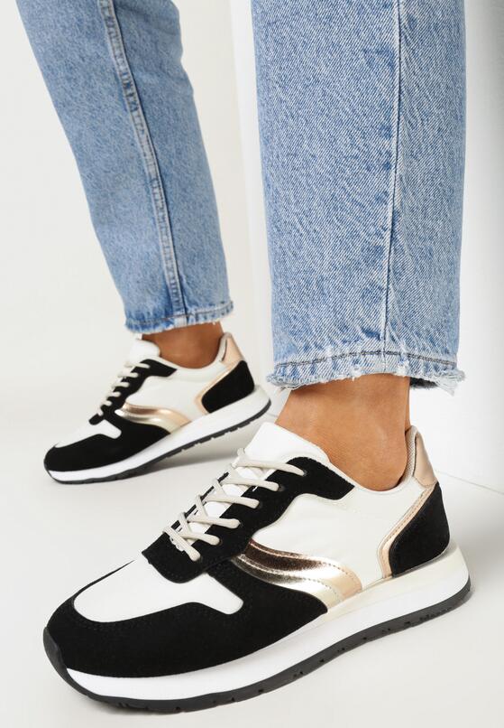 Biało Czarne Sneakersy przed Kostkę z Wstawkami Flexita 2