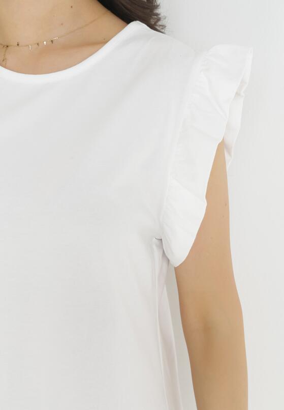 Biała Rozkloszowana Sukienka z Falbankami Przy Ramionach Rainthe 5