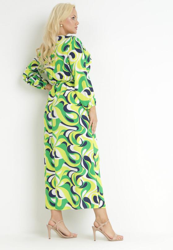 Zielona Rozkloszowana Sukienka Maxi w Fantazyjny Print Blanis 3