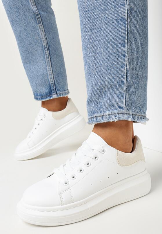 Biało Beżowe Sneakersy z Ozdobnym Zapiętkiem Erita 2