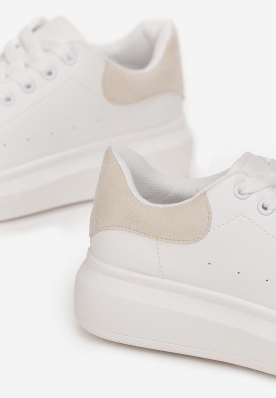 Biało Beżowe Sneakersy z Ozdobnym Zapiętkiem Erita 5