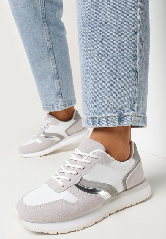 Biało Szare Sneakersy przed Kostkę z Wstawkami Flexita 1