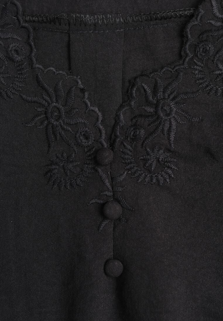 Czarna Bluzka z Krótkimi Rękawami i Ozdobnym Haftem Emmania 8