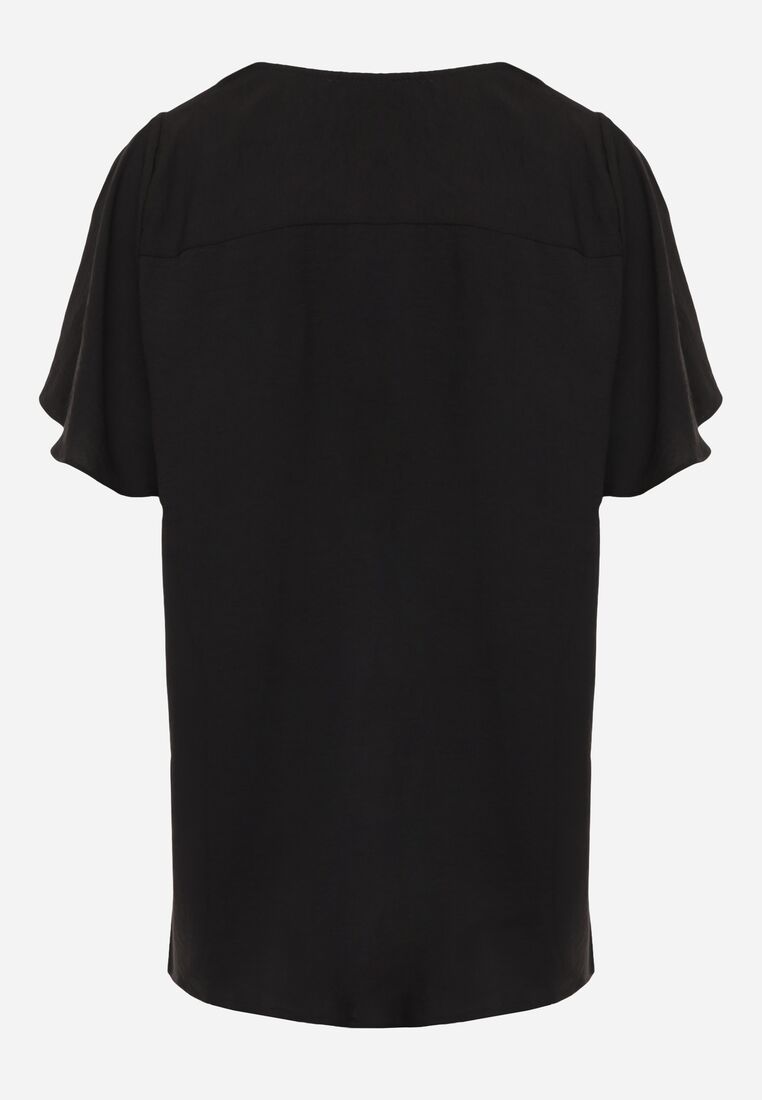 Czarna Bluzka z Krótkimi Rękawami i Ozdobnym Haftem Emmania 7