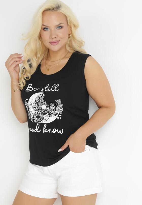 Czarny Tank Top z Nadrukiem i Okrągłym Dekoltem Irinka 1