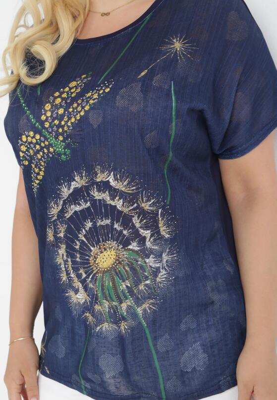 Granatowy T-shirt z Nadrukiem z Cyrkonii Anatisa 5